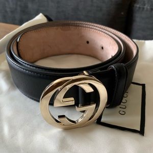 Gucci Black Leather Interlocking G Belt